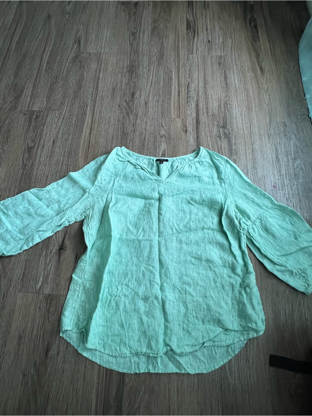 Talbots Mint Green Linen V-Neck 3/4 Sleeve Blouse